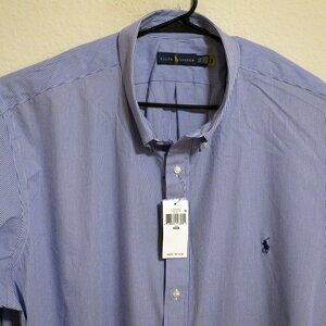 Ralph Lauren Shirt Mens 4XB New Long Sleeve Button Blue White Striped